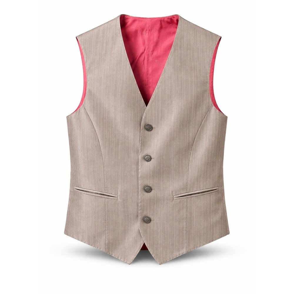 Icon Bespoke Grey Pinstripe Wool Silk Vest Pink Lining Mens Waistcoat‎ EU Made